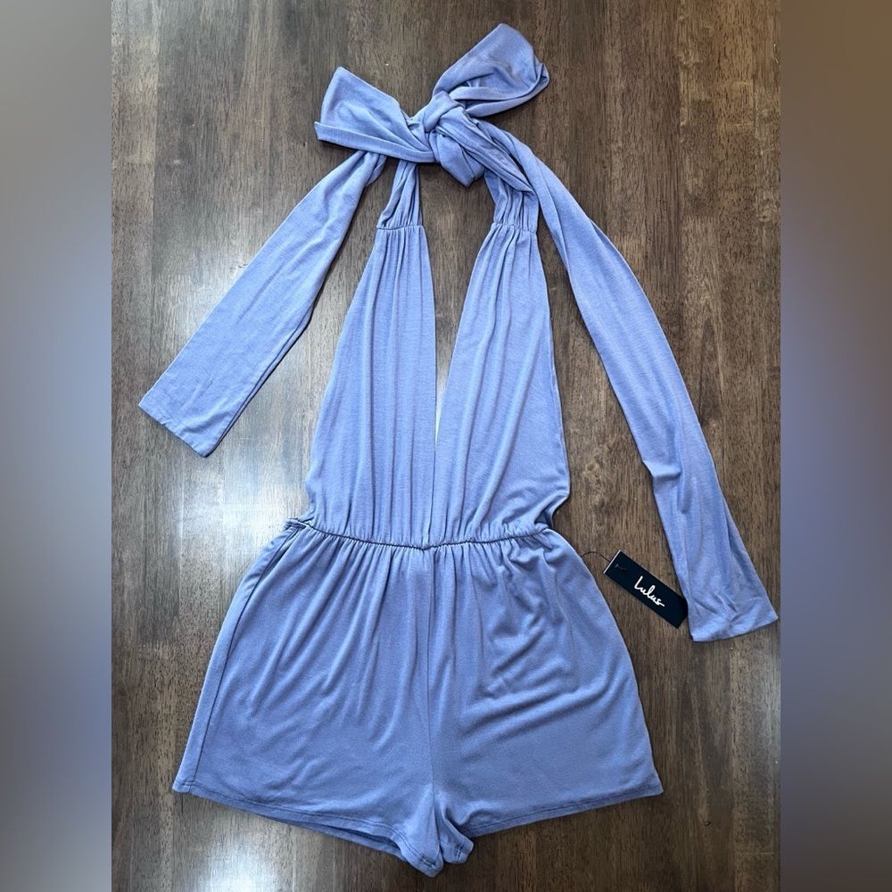 Lulus Dusty Purple Multiway Wrap Romper Plunge Halter Open Back Tie XS NWT USA - Picture 7 of 10